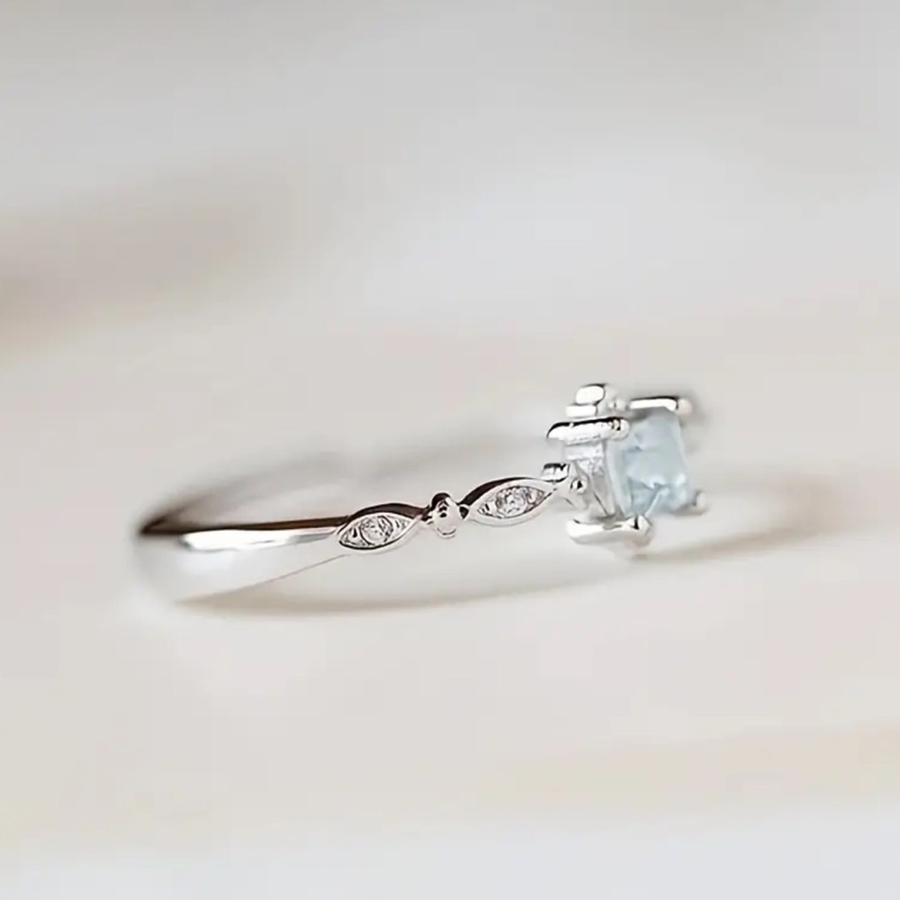 NEW Aquamarine Dainty minimalistic Ring 925 Sterling Silver sz 6 - Picture 3 of 5
